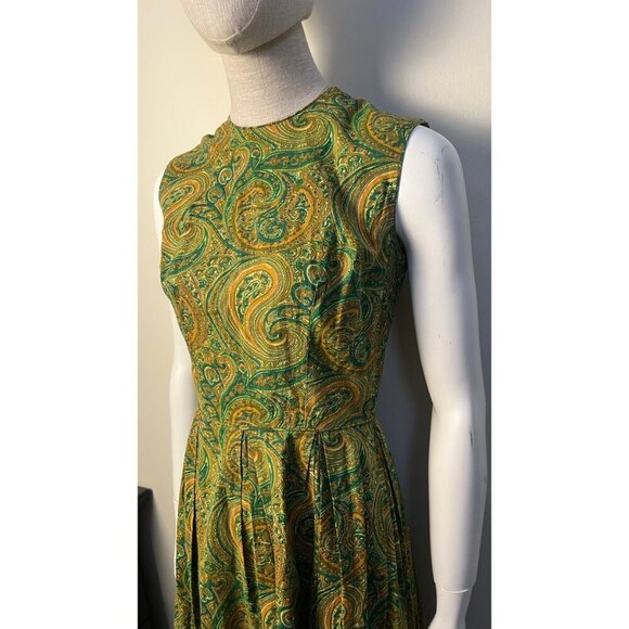 VINTAGE 60'S KERRYBROOKE PAISLEY PLEATS DRESS 2/4 - Picture 3 of 7